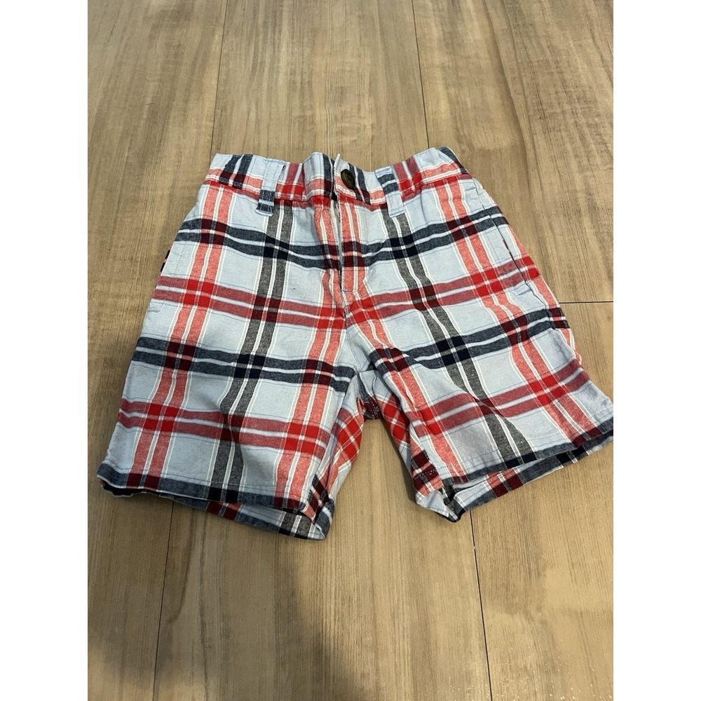 Janie & Jack St Tropez Sun Navy Blue Red Plaid Shorts Boy Baby 12-18 Mos Cotton